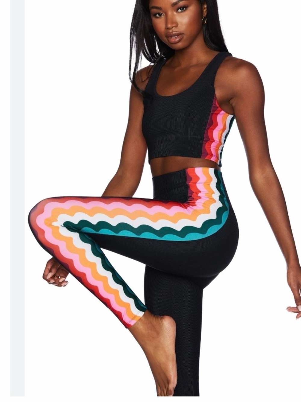 Beach Riot Black Leggings with Pink, Orange, Teal & Cream Wave Stripe Sz S